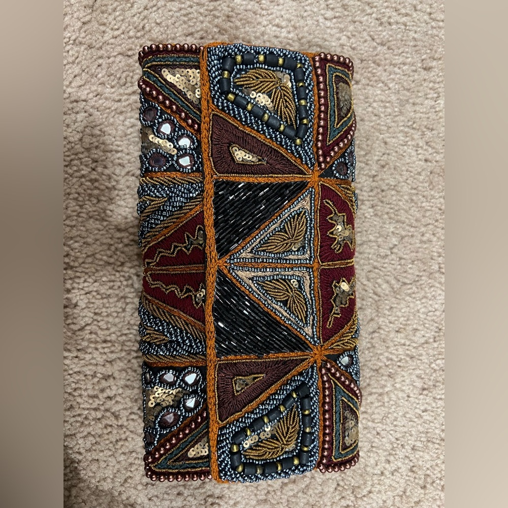Embroidered Clutch with Beaded Design